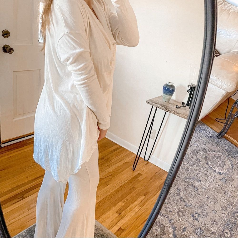 Free People Romy Ribbed Bell Bottom Draped Sweater Set Ivory XS - Picture 3 of 13
